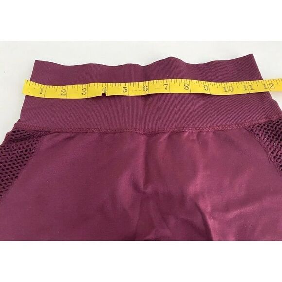 FOREVER 21 Leggings Women's Size S Yoga Pants Active Mesh Workout Maroon Check P - Picture 6 of 11